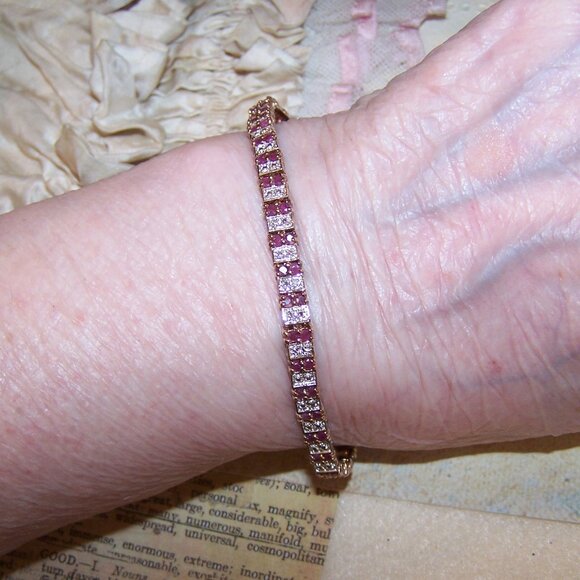 ROSS SIMONS Sterling Silver Vermeil 1.30CT TW Ruby Diamond Tennis Bracelet - 7" - Picture 2 of 8